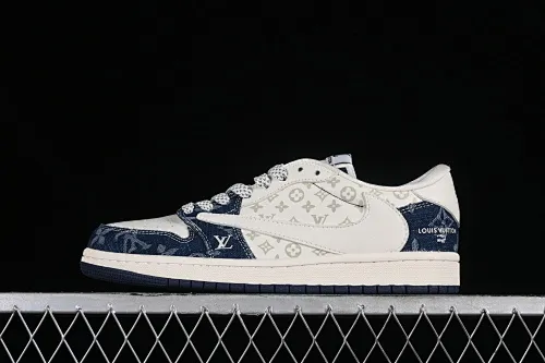All categories Air Jordan Jordan series basketball shoes Air Jordan 1 Low High-end customized low-top sneakers Travis Scott x Fragment Design x Jordan Air Jordan 1 Low OG SP AJ1 Joe 1 LV joint-denim white hook low-top cultural casual sneakers SJ2068-003